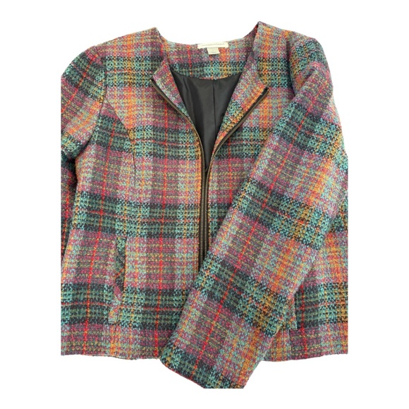 Christopher & Banks Lined Tweed Wool Princess Colorful Plaid Blazer Jacket Sz M - Picture 5 of 8
